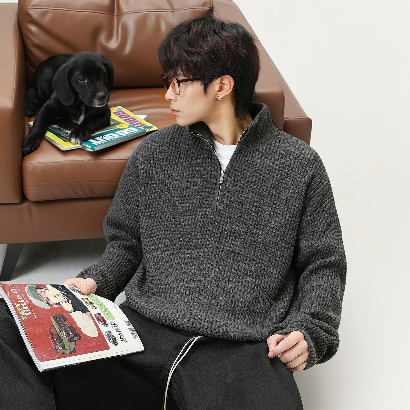 Half zip stand up collar sweater for men