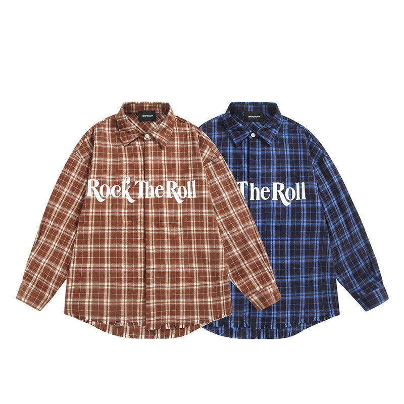 Letter checkered shirt for men and women casual shirt