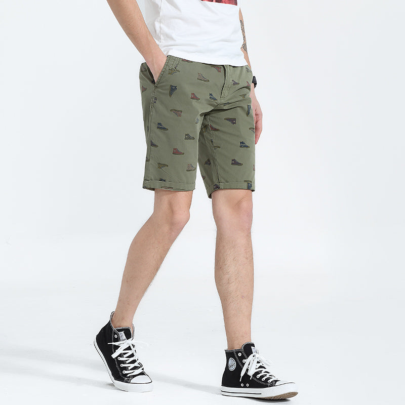 Men Fashion Casual Pattern Print Shorts Men 100% Cotton Brand New Slim Fit Pattern Washed Cargo Shorts Men