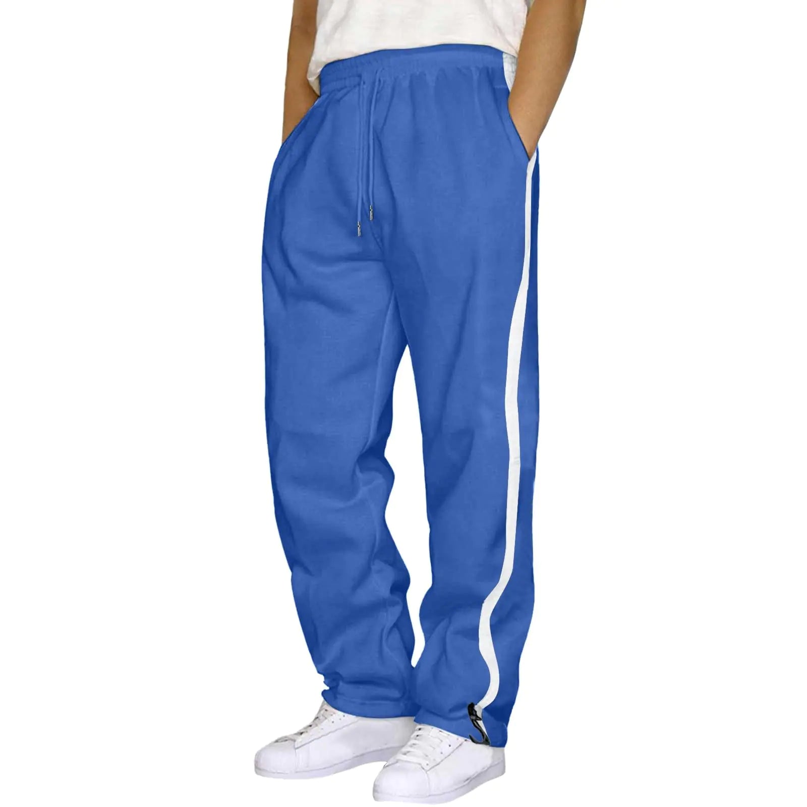 eipogp Fleece Baggy Sweatpants Men Straight Leg Cargo Sweat Pants with Pockets Loose Elastic Waist Drawstring Jogger Trousers #C03 Blue XX-Large
