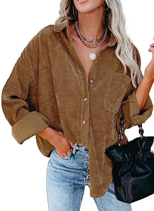 Corduroy Jackets for Women Single-breasted Casual Jackets Loose Tunic Outerwear Brown Green Coat Autumn Clothes