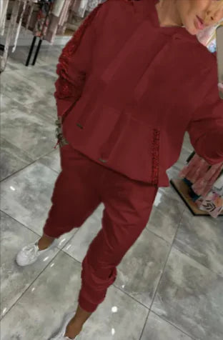 Athletic Hooded Sweatshirt and Jogger Set