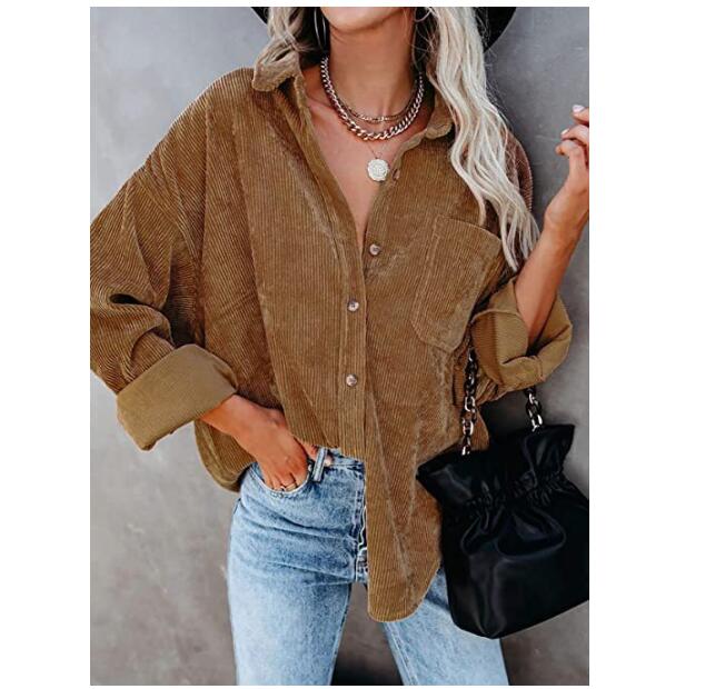 Corduroy Jackets for Women Single-breasted Casual Jackets Loose Tunic Outerwear Brown Green Coat Autumn Clothes