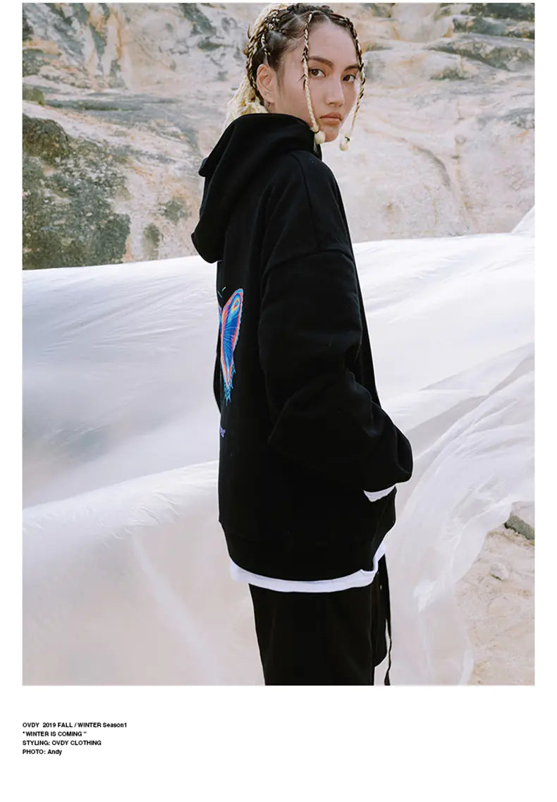 Butterfly Print Couple Hoodie with Drawstring