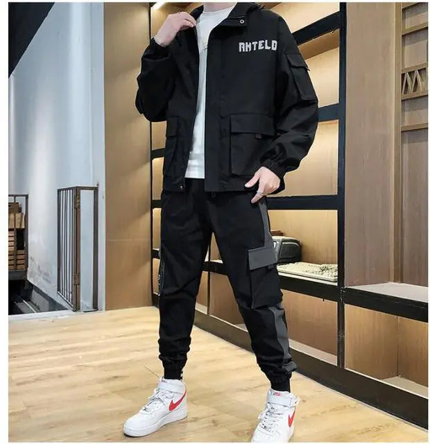 Autumn Men's Tracksuit Set with Pockets and Zipper