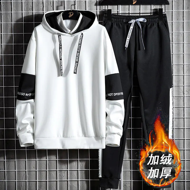 Men's Knitted Fleece Hoodie and Pants Sports Set