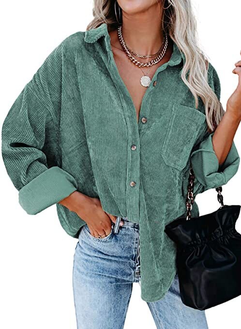 Corduroy Jackets for Women Single-breasted Casual Jackets Loose Tunic Outerwear Brown Green Coat Autumn Clothes