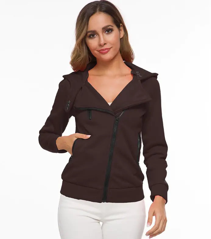 Fleece Hoodie with Asymmetric Zipper Jacket