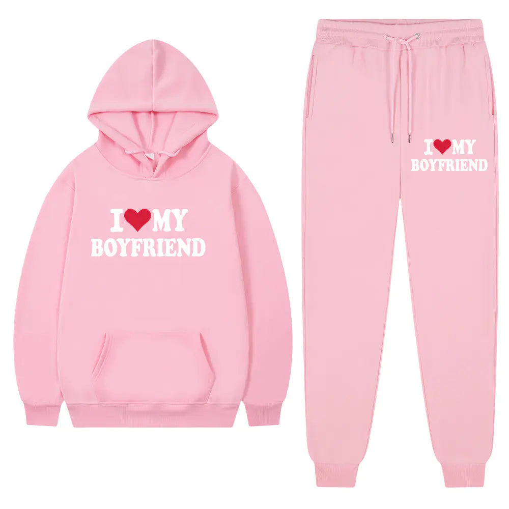 "I Love My Boyfriend Casual Hoodie and Pants Set 2023"