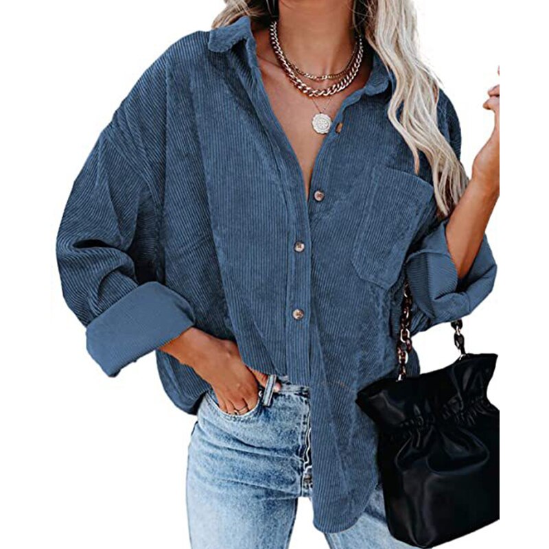 Corduroy Jackets for Women Single-breasted Casual Jackets Loose Tunic Outerwear Brown Green Coat Autumn Clothes