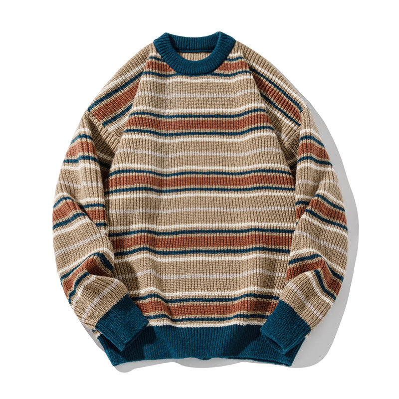 Striped round neck sweater for men