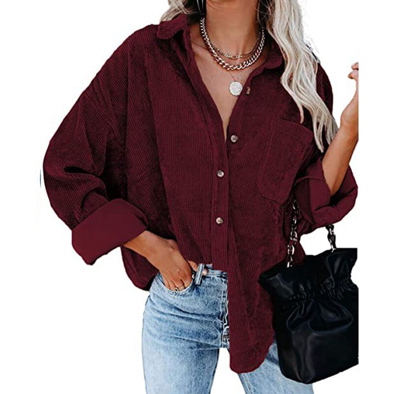Corduroy Jackets for Women Single-breasted Casual Jackets Loose Tunic Outerwear Brown Green Coat Autumn Clothes