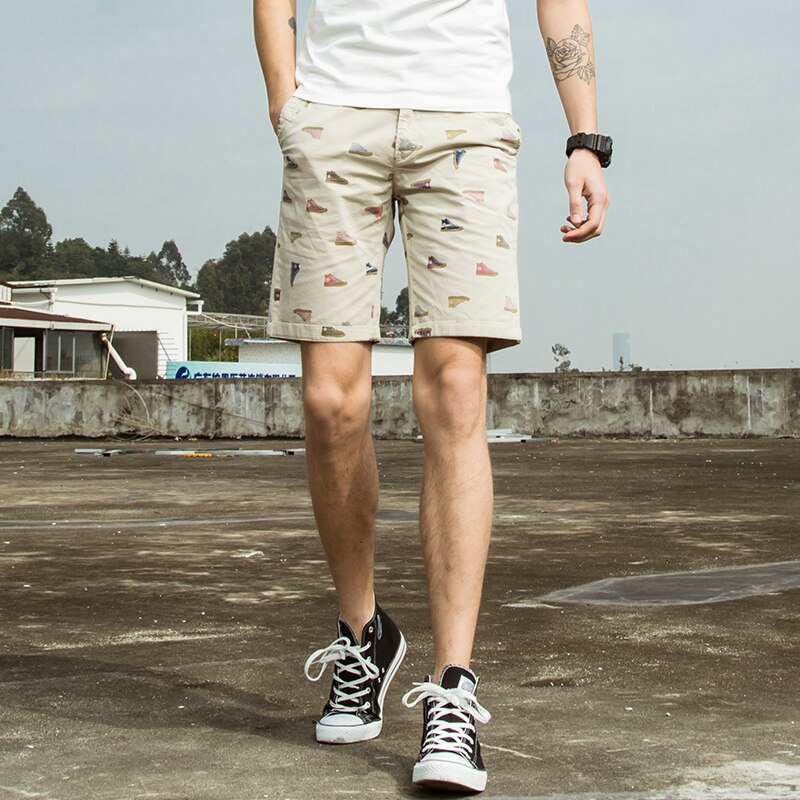 Men Fashion Casual Pattern Print Shorts Men 100% Cotton Brand New Slim Fit Pattern Washed Cargo Shorts Men