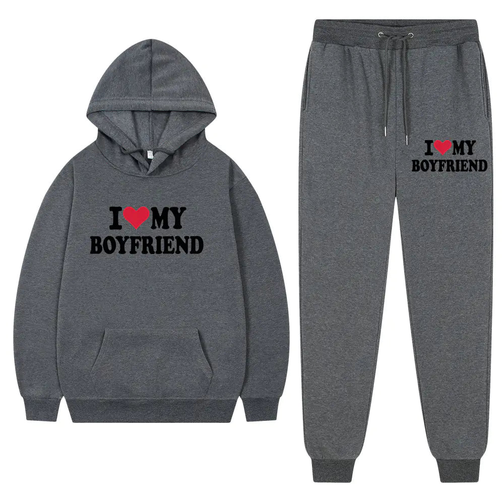 "I Love My Boyfriend Casual Hoodie and Pants Set 2023"
