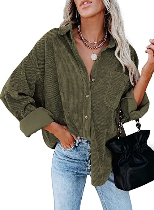 Corduroy Jackets for Women Single-breasted Casual Jackets Loose Tunic Outerwear Brown Green Coat Autumn Clothes