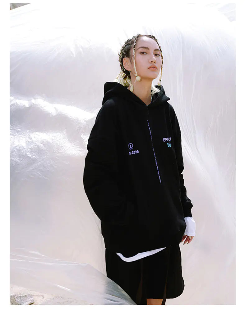 Butterfly Print Couple Hoodie with Drawstring