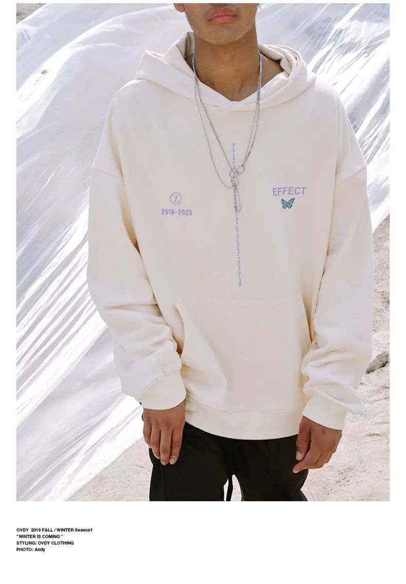 Butterfly Print Couple Hoodie with Drawstring