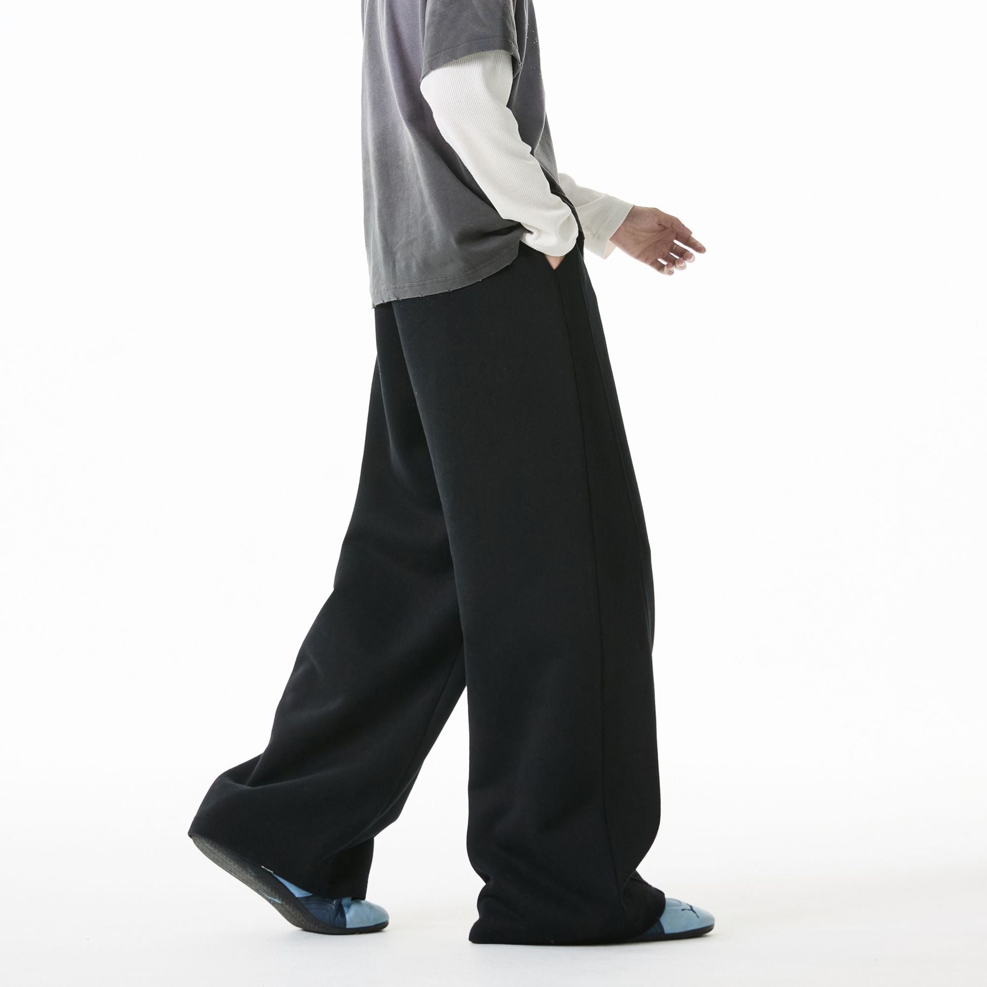 Side panel straight leg casual pants for men