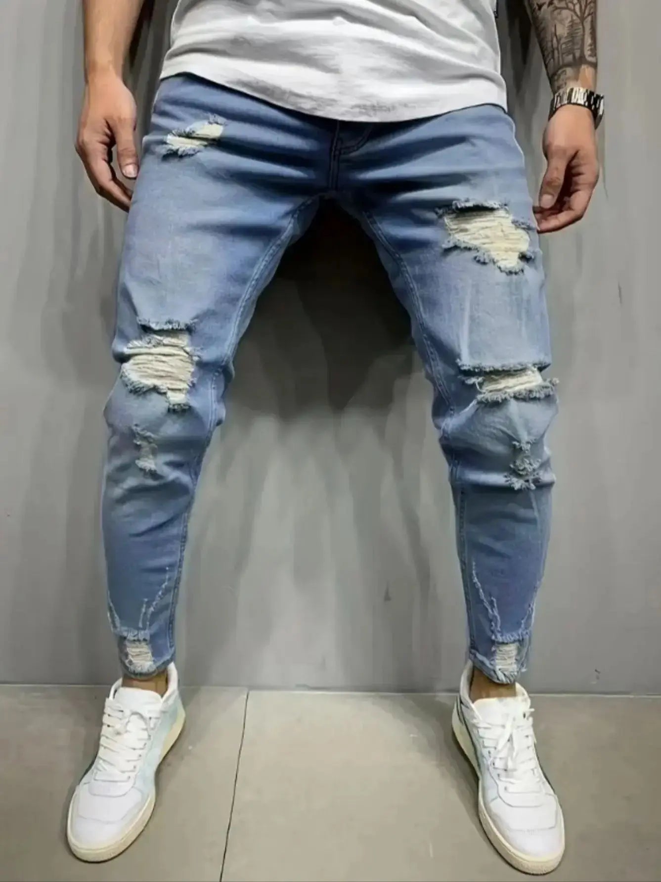 Men's Slim-Fit Stretch Jeans - All-Season Casual Five-Pocket Light Blue | Effortless Comfort for Fall Layers