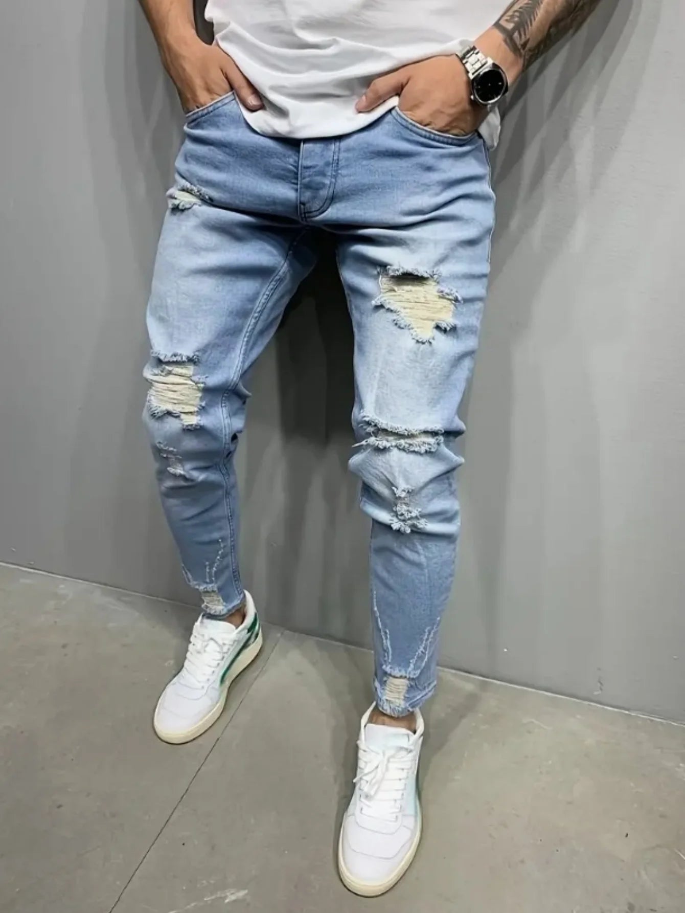 Men's Slim-Fit Stretch Jeans - All-Season Casual Five-Pocket Light Blue | Effortless Comfort for Fall Layers