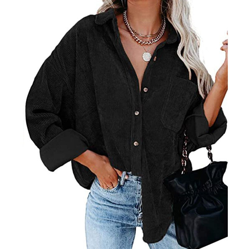 Corduroy Jackets for Women Single-breasted Casual Jackets Loose Tunic Outerwear Brown Green Coat Autumn Clothes