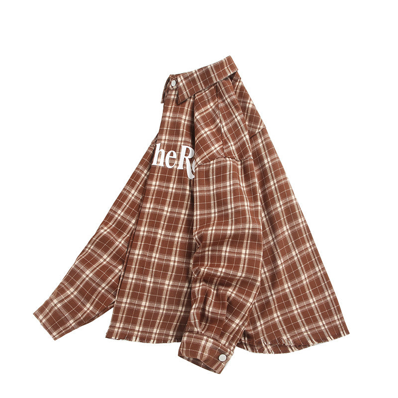 Letter checkered shirt for men and women casual shirt