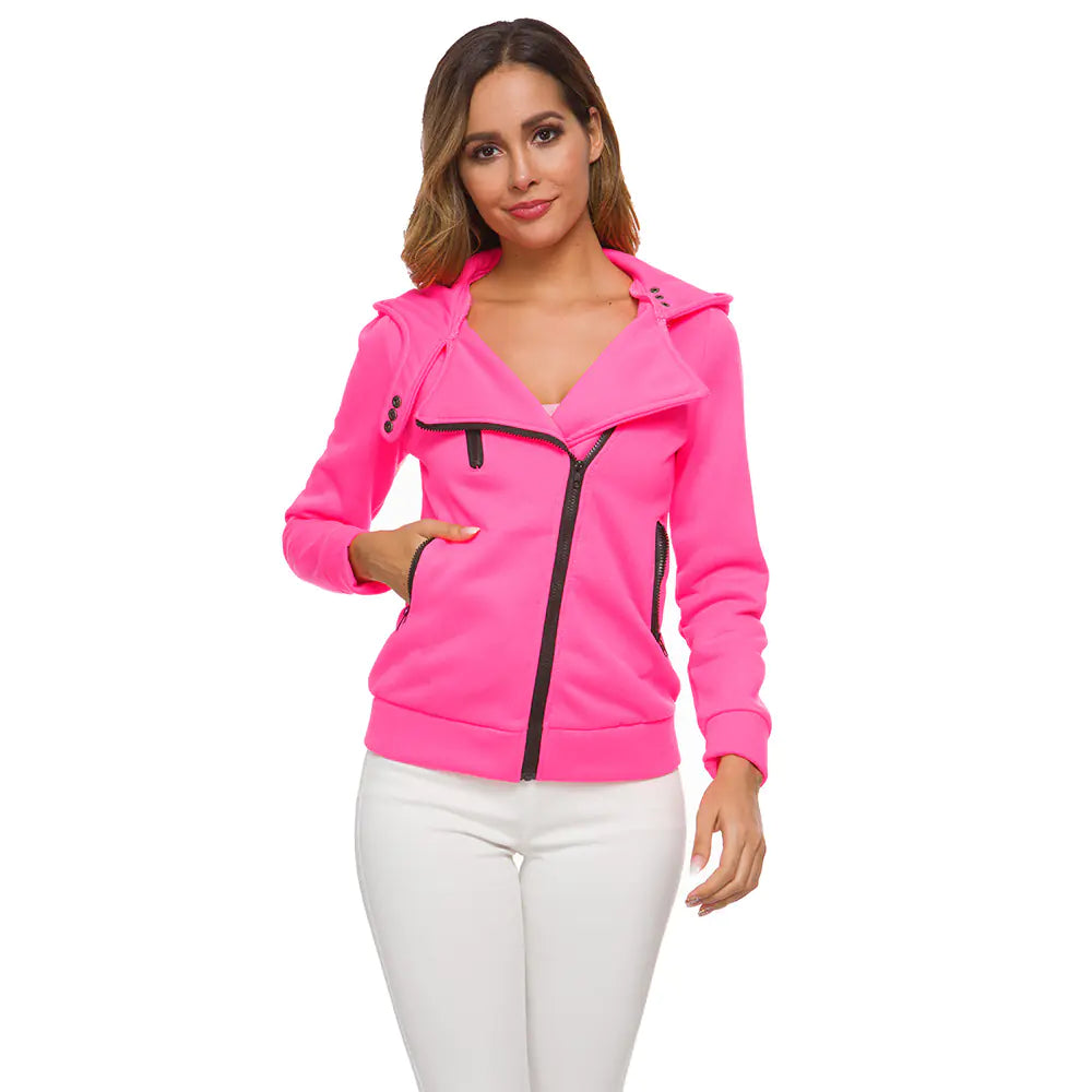 Fleece Hoodie with Asymmetric Zipper Jacket