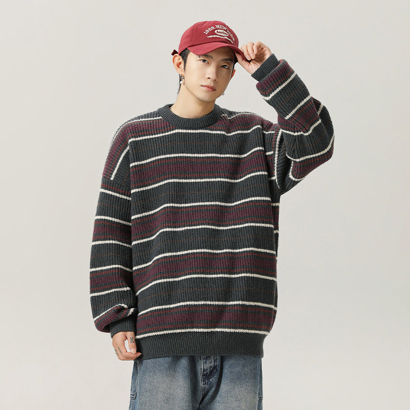 Striped round neck sweater for men