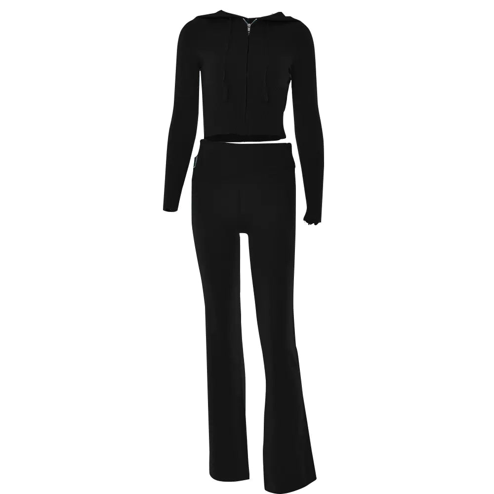 2023 Women's Fashion Knit Hoodie Set - Long Sleeve Pants