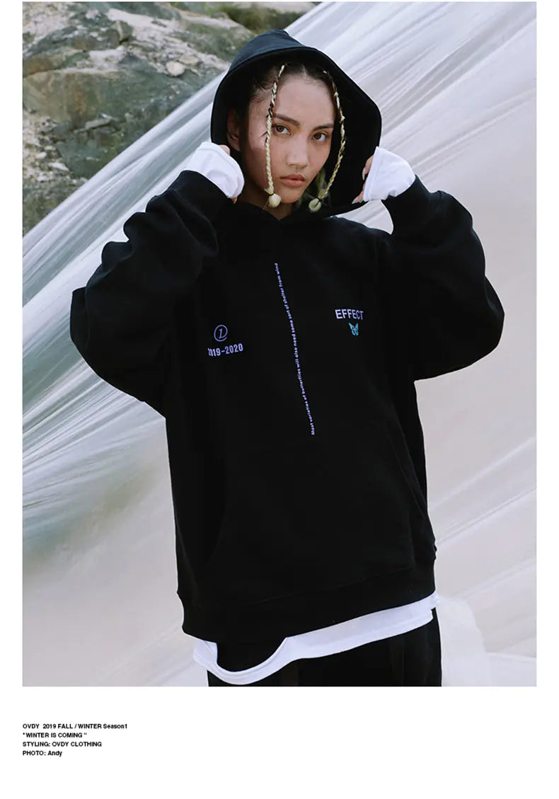 Butterfly Print Couple Hoodie with Drawstring