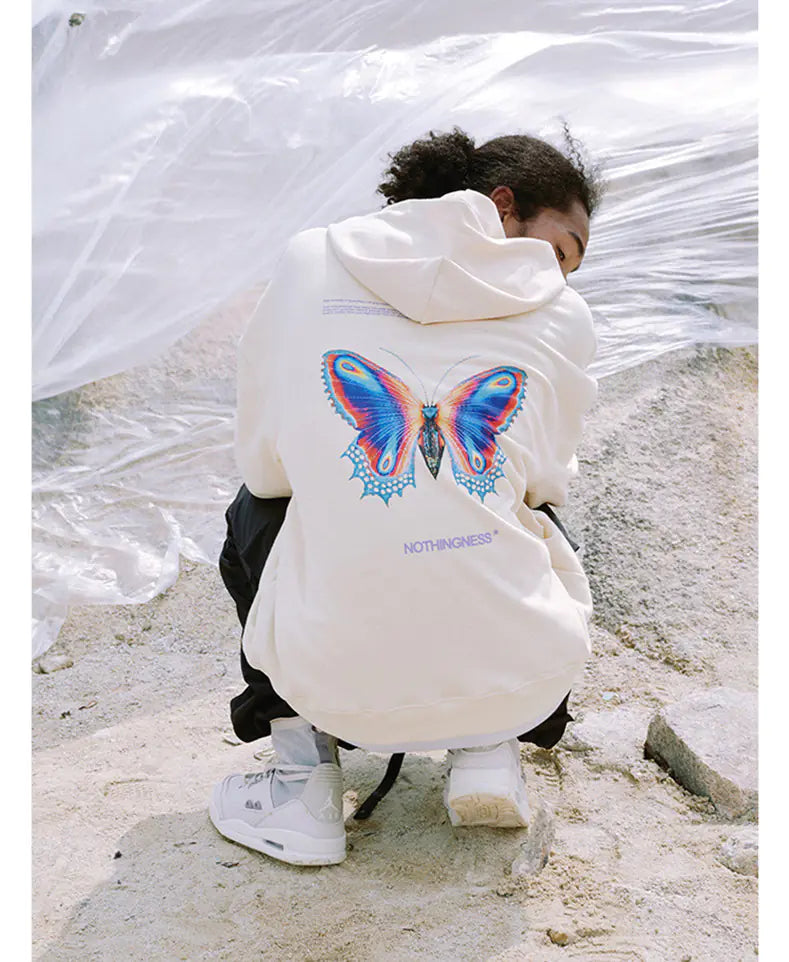 Butterfly Print Couple Hoodie with Drawstring