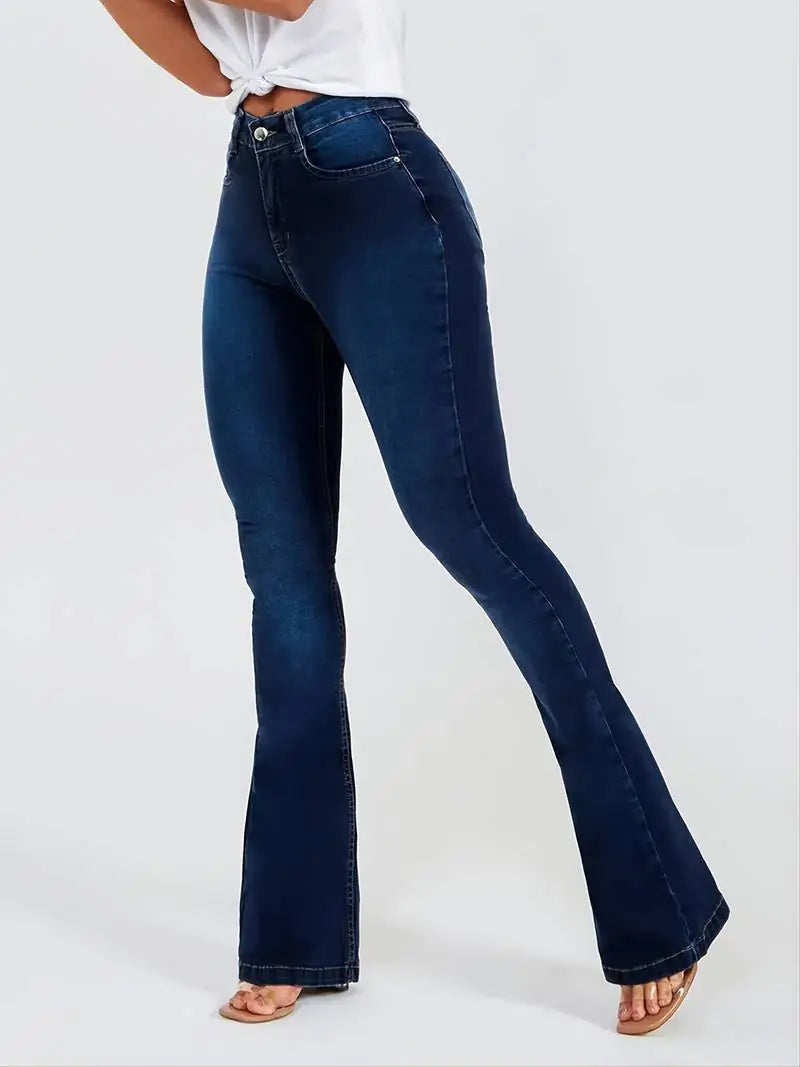 High-Rise Skinny Bell Bottoms Dark Wash Jean Pants