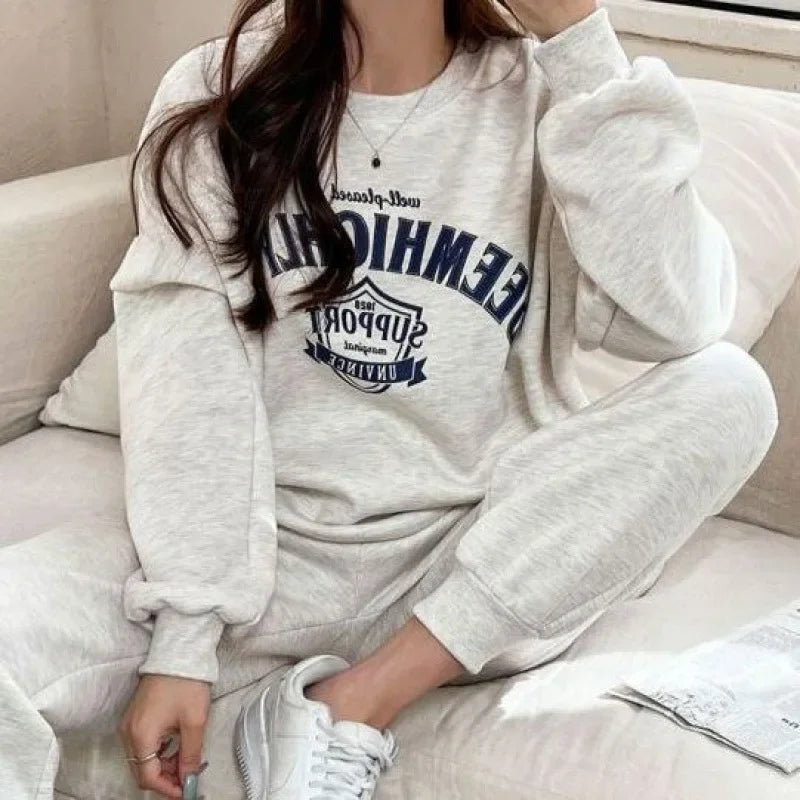 Women's Casual Fleece Tracksuit Set with Letter Print