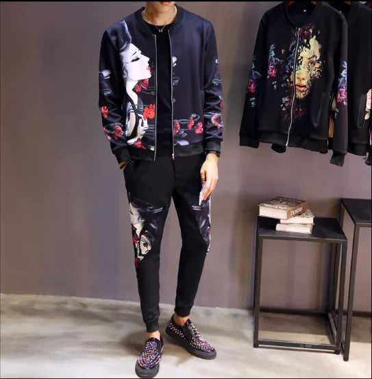 Men's Digital Print Baseball Jacket and Hoodie Outerwear