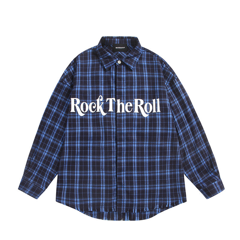 Letter checkered shirt for men and women casual shirt