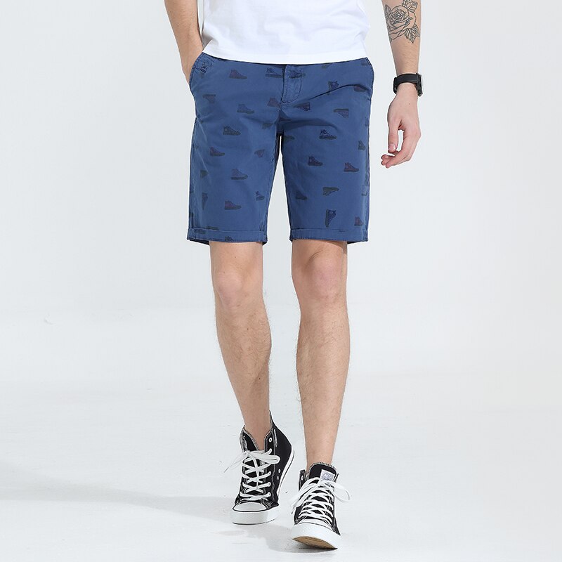 Men Fashion Casual Pattern Print Shorts Men 100% Cotton Brand New Slim Fit Pattern Washed Cargo Shorts Men