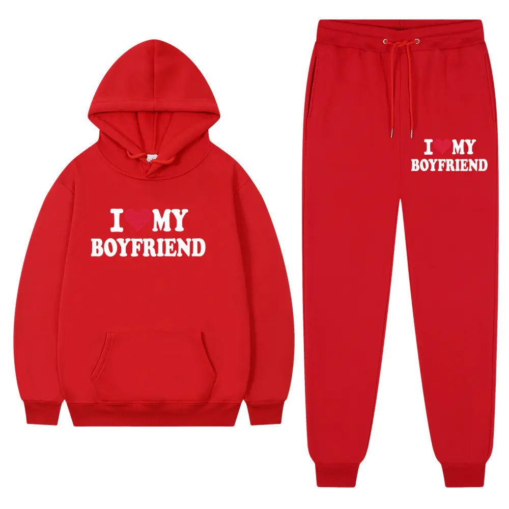 "I Love My Boyfriend Casual Hoodie and Pants Set 2023"