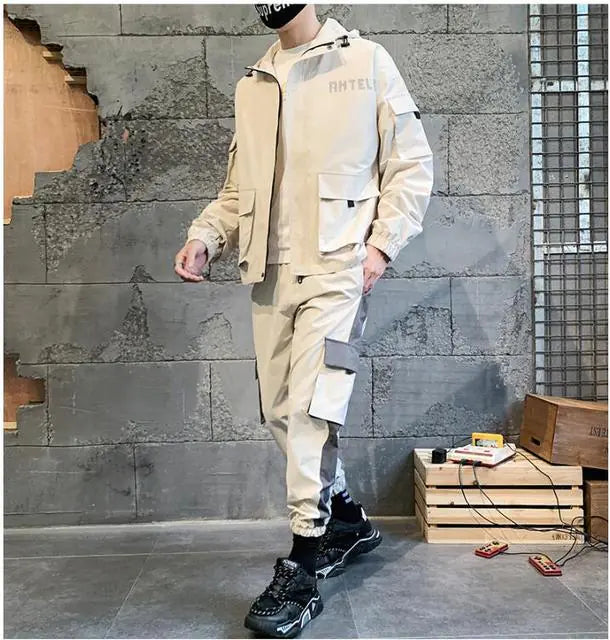 Autumn Men's Tracksuit Set with Pockets and Zipper