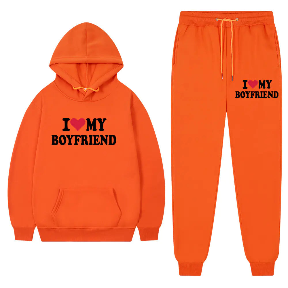 "I Love My Boyfriend Casual Hoodie and Pants Set 2023"