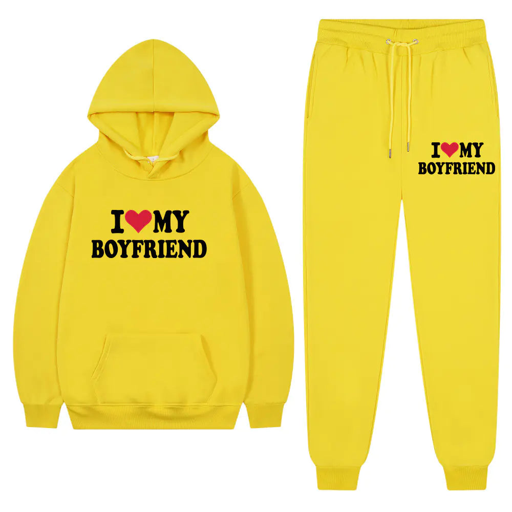 "I Love My Boyfriend Casual Hoodie and Pants Set 2023"