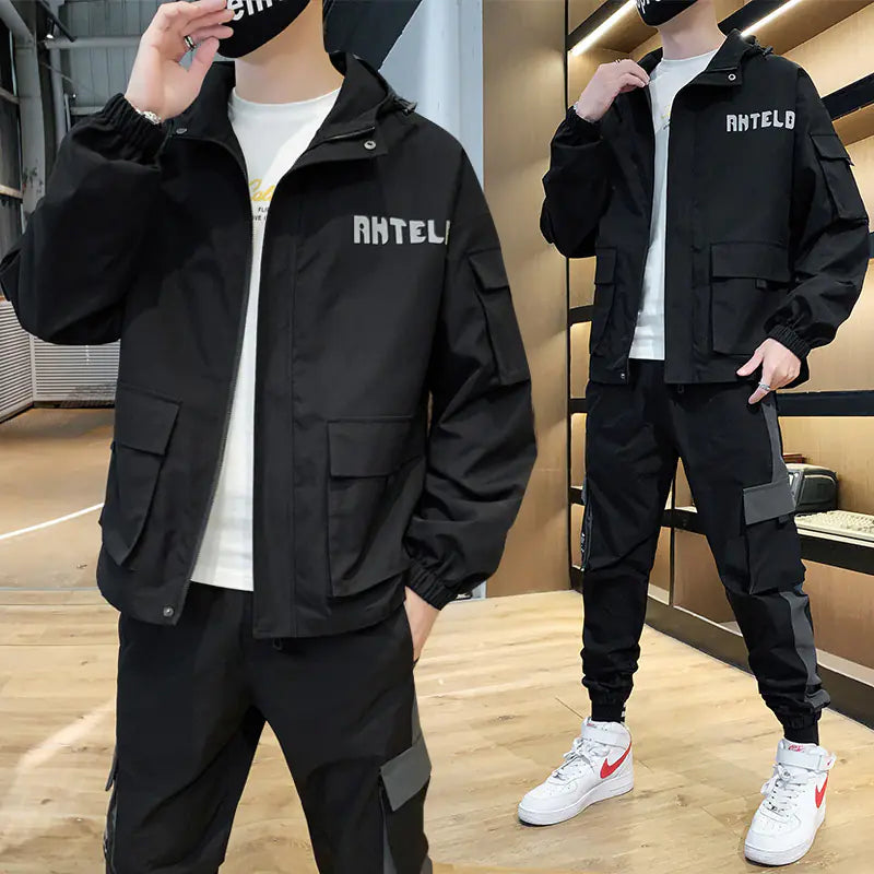 Autumn Men's Tracksuit Set with Pockets and Zipper