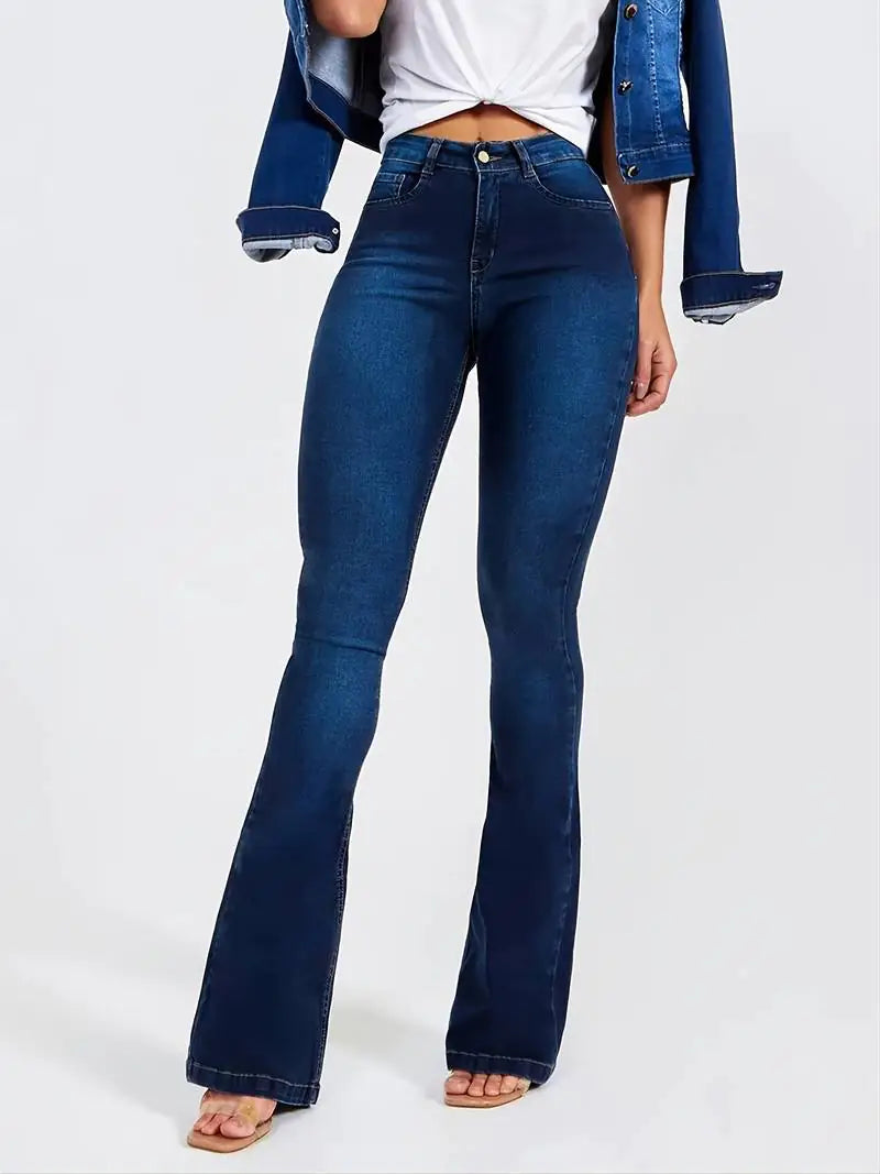High-Rise Skinny Bell Bottoms Dark Wash Jean Pants