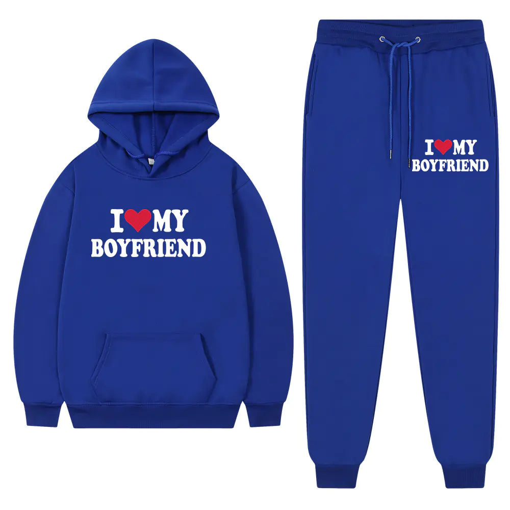 "I Love My Boyfriend Casual Hoodie and Pants Set 2023"