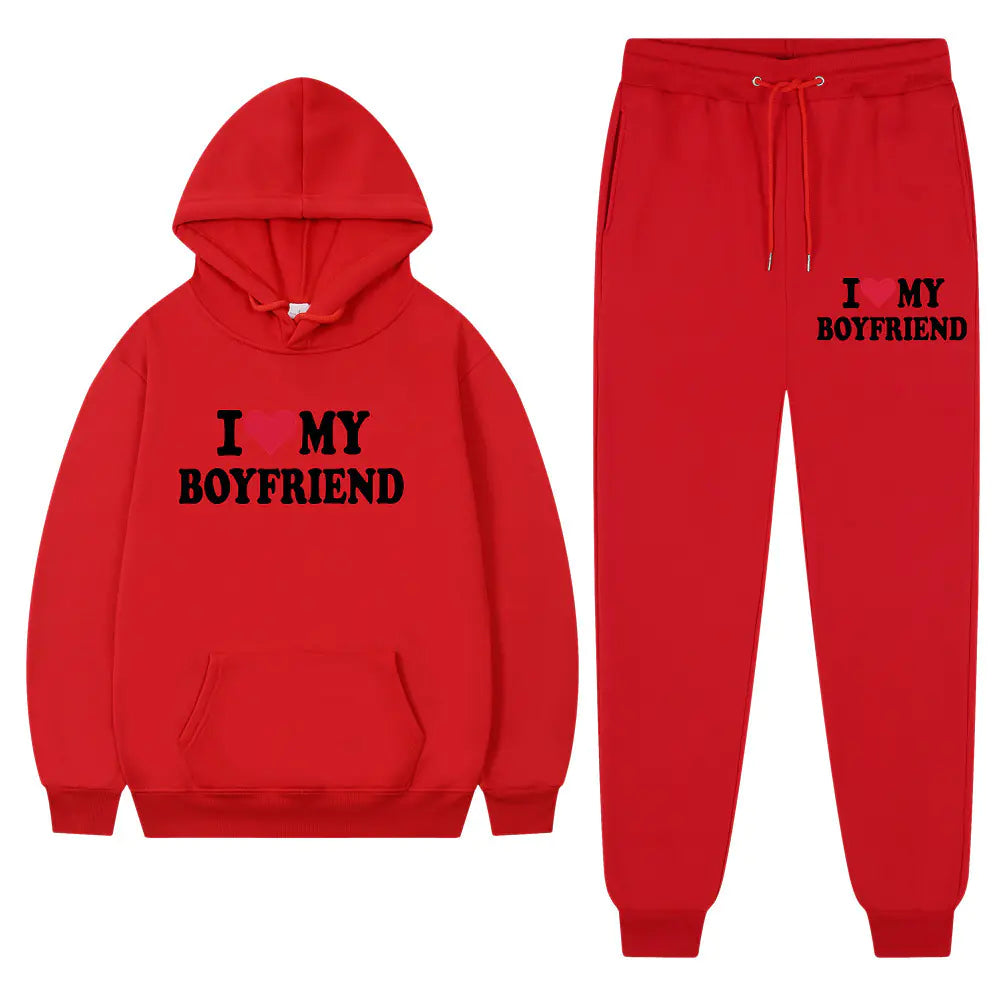 "I Love My Boyfriend Casual Hoodie and Pants Set 2023"