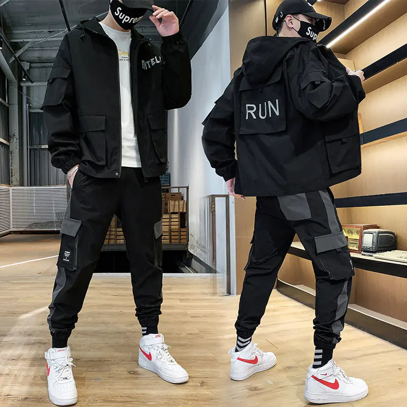 Autumn Men's Tracksuit Set with Pockets and Zipper