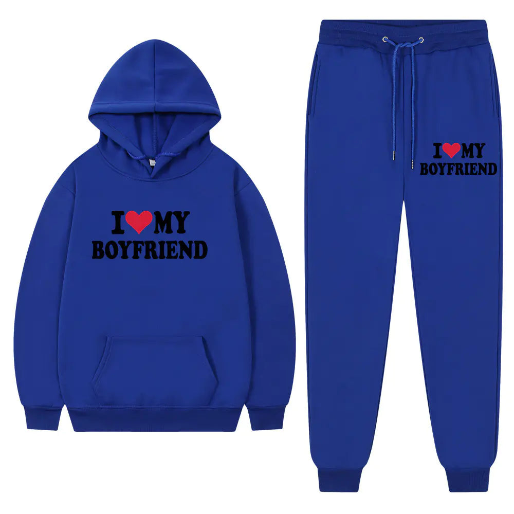 "I Love My Boyfriend Casual Hoodie and Pants Set 2023"
