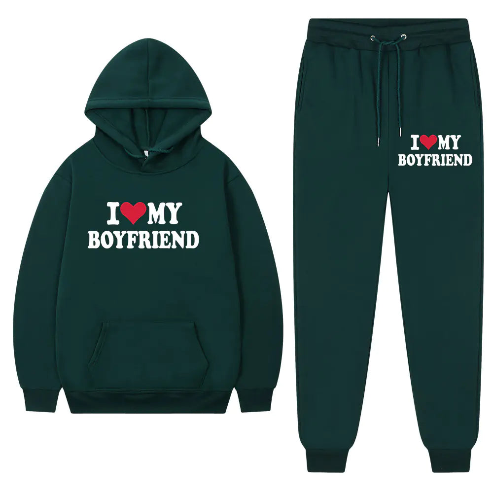"I Love My Boyfriend Casual Hoodie and Pants Set 2023"