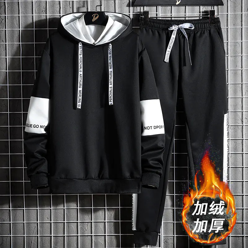 Men's Knitted Fleece Hoodie and Pants Sports Set