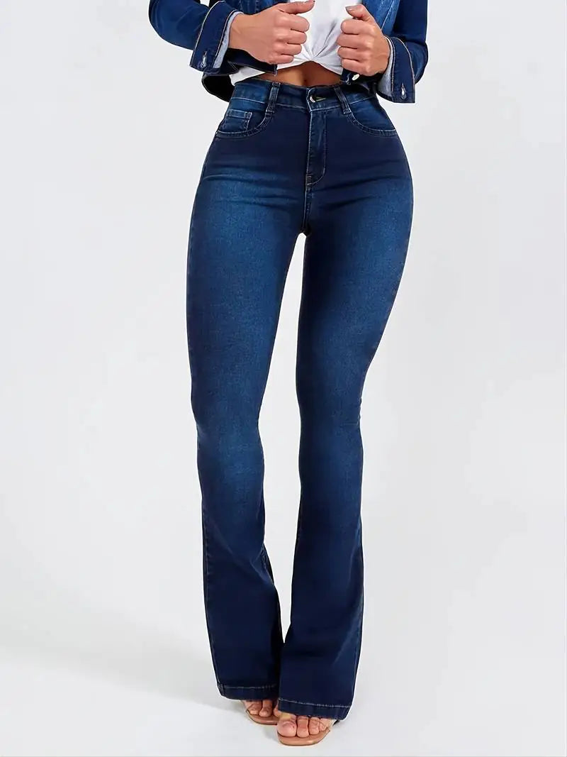 High-Rise Skinny Bell Bottoms Dark Wash Jean Pants