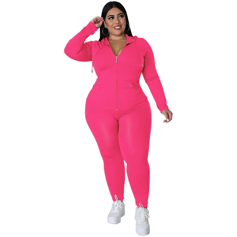 Plus Size Ladies Activewear Set: Zip Hoodie & Pants